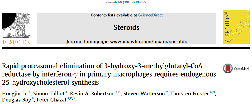 Rapid proteasomal elimination of 3-hydroxy-3-methylglutaryl-CoA reductase by interferon in primary macrophages requires endogenous 25-hydroxycholesterol synthesis