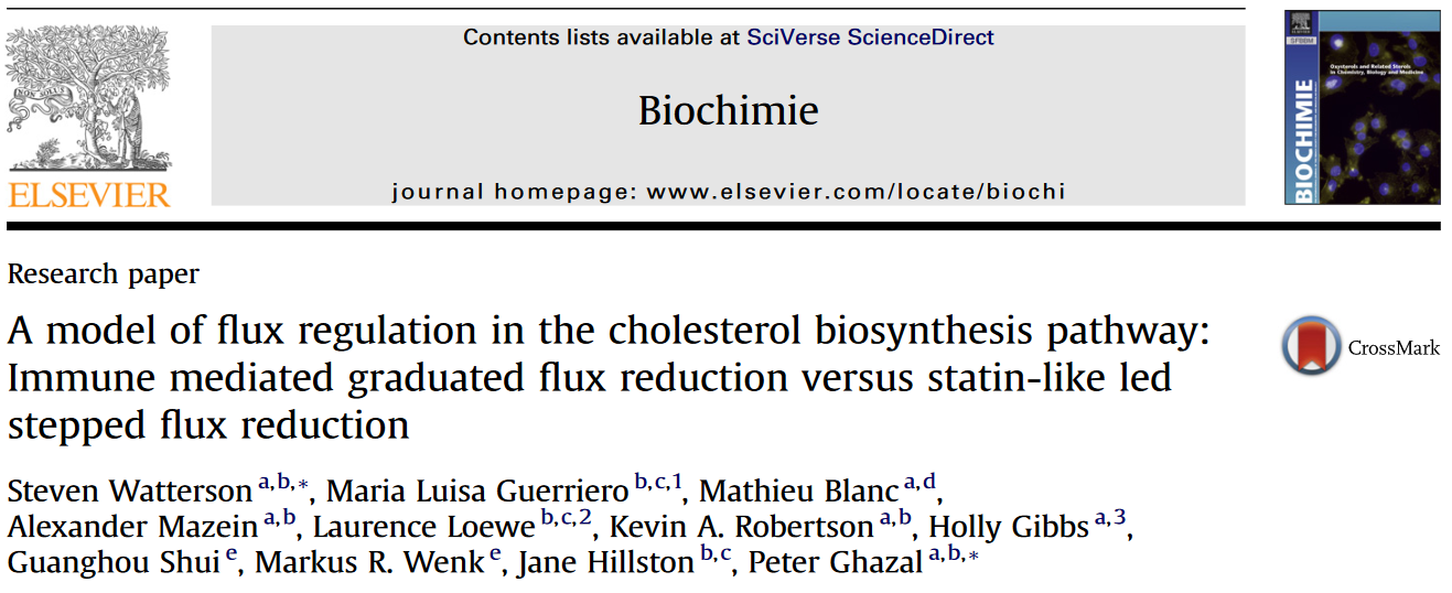 A model of flux regulation in the cholesterol biosynthesis pathway - Immune mediated graduated flux reduction versus statin-like led stepped flux reduction