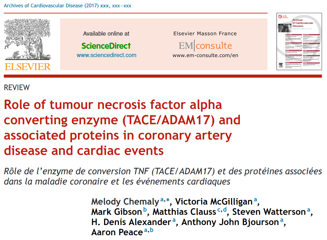 Role of tumour necrosis factor alpha converting enzyme (TACE/ADAM17) and associated proteins in coronary artery disease and cardiac events