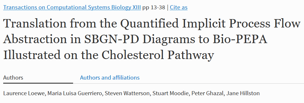 Translation from the Quantified Implicit Process Flow Abstraction in SBGN-PD Diagrams to Bio-PEPA Illustrated on the Cholesterol Pathway