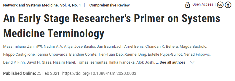 An Early Stage Researcher's Primer on Systems Medicine Terminology